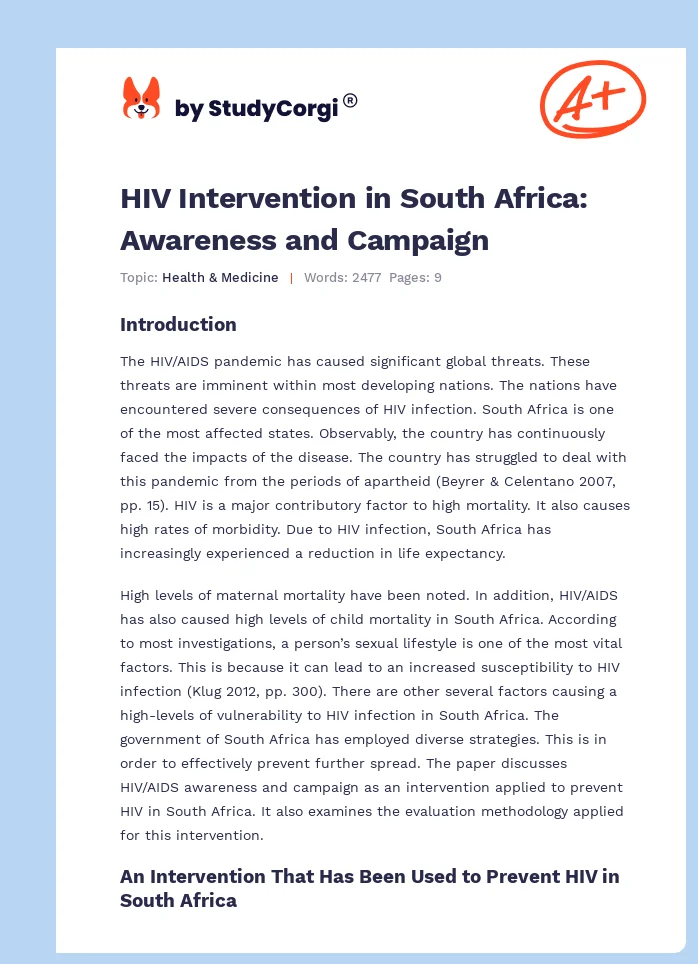 HIV Intervention in South Africa: Awareness and Campaign. Page 1