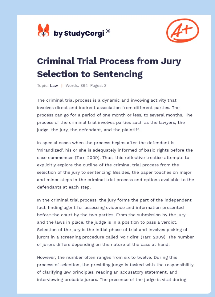 Criminal Trial Process from Jury Selection to Sentencing. Page 1