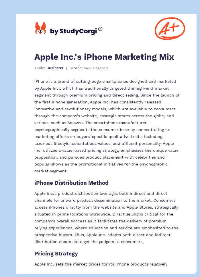 Apple Inc.'s iPhone Marketing Mix. Page 1