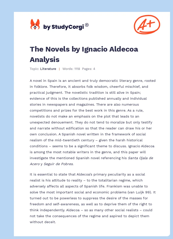 The Novels by Ignacio Aldecoa Analysis. Page 1