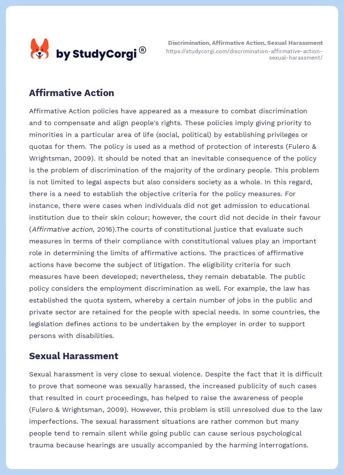 Discrimination, Affirmative Action, Sexual Harassment. Page 2