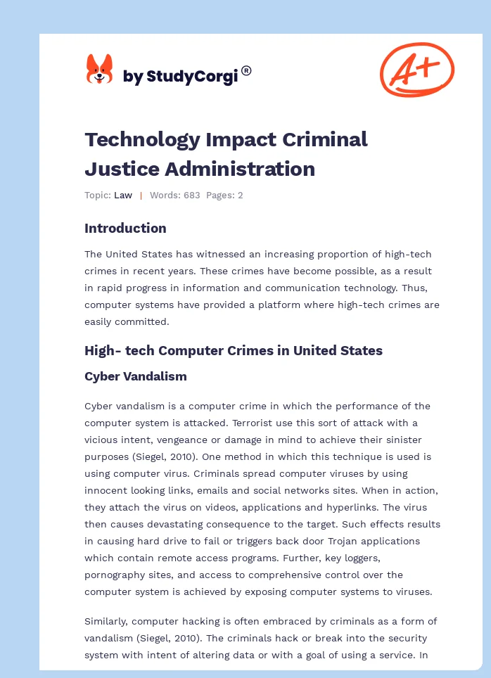 Technology Impact Criminal Justice Administration. Page 1