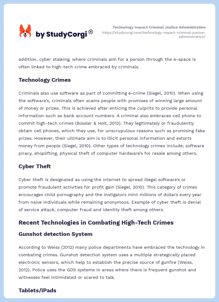 Technology Impact Criminal Justice Administration. Page 2