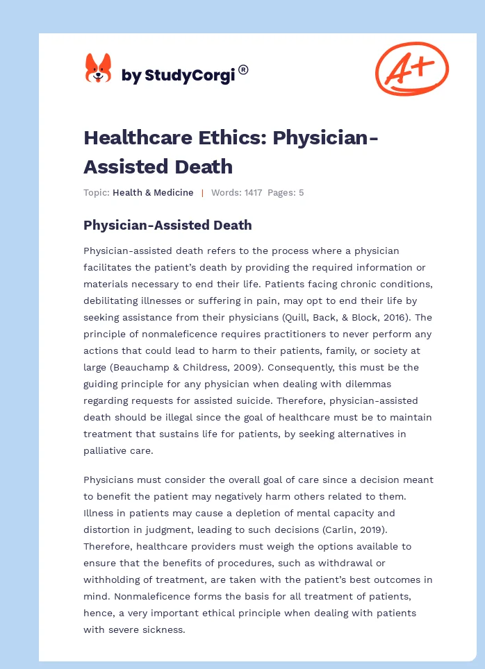 Healthcare Ethics: Physician-Assisted Death. Page 1
