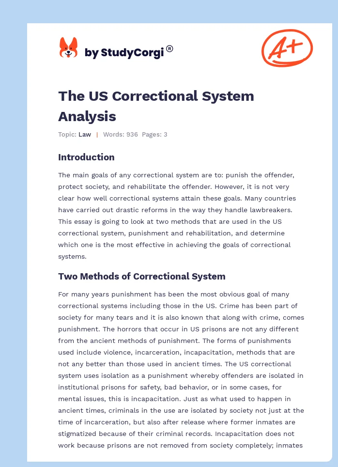 The US Correctional System Analysis. Page 1