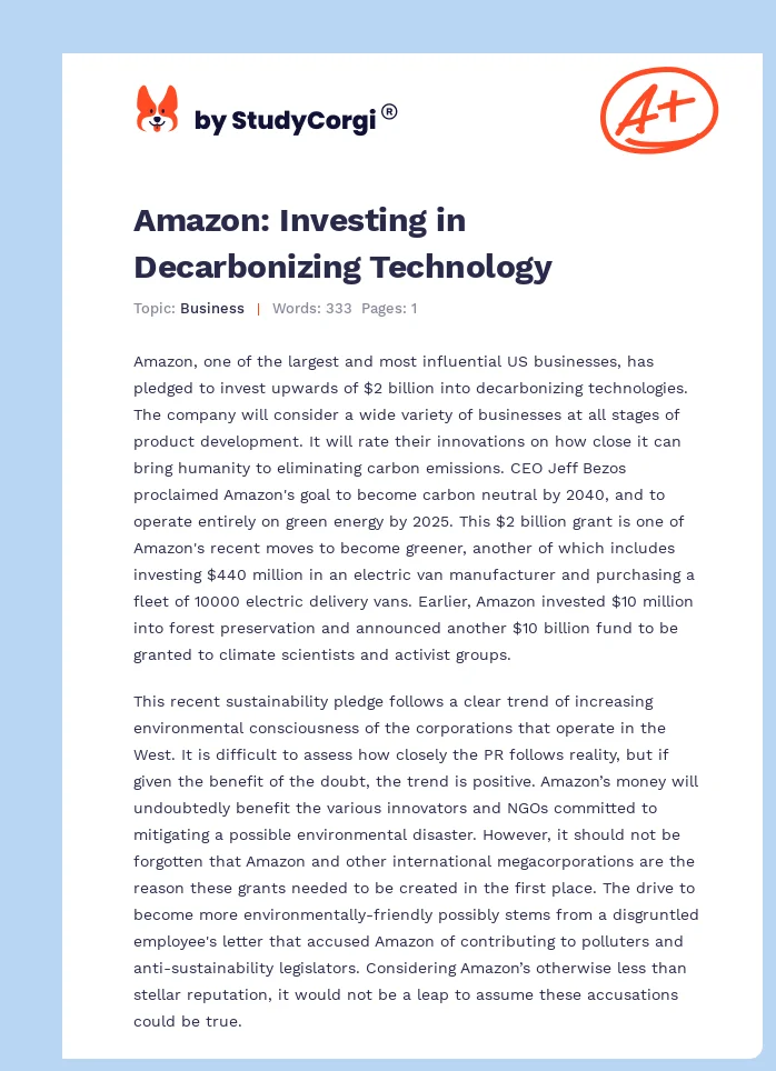 Amazon: Investing in Decarbonizing Technology. Page 1