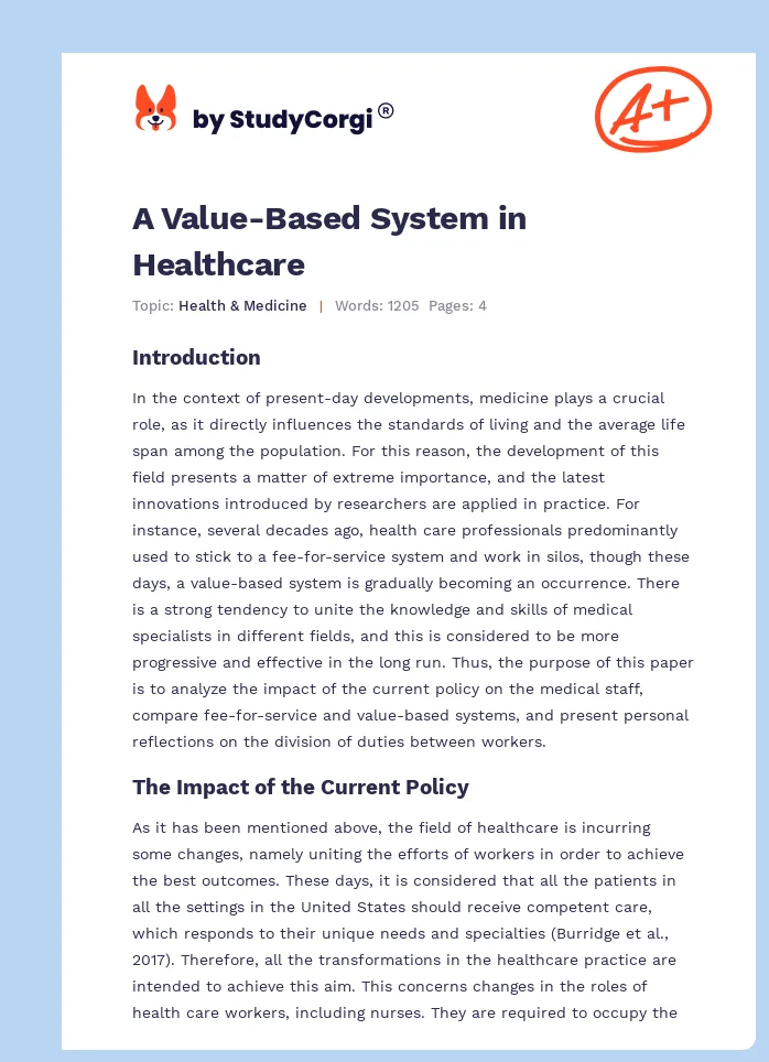 A Value-Based System in Healthcare. Page 1
