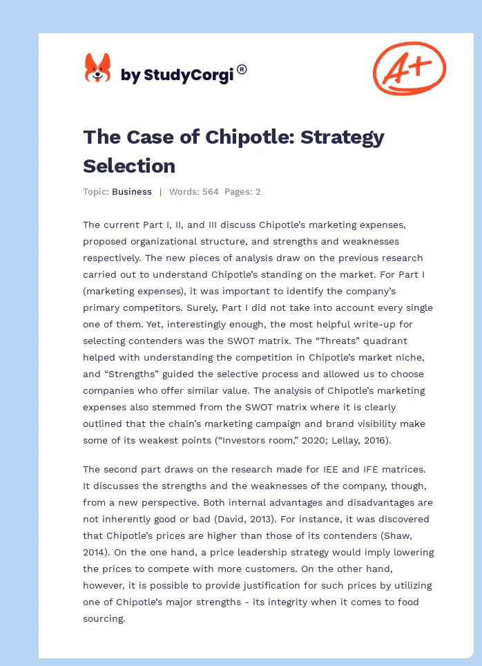 The Case of Chipotle: Strategy Selection. Page 1