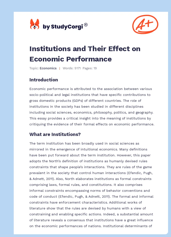 Institutions and Their Effect on Economic Performance. Page 1