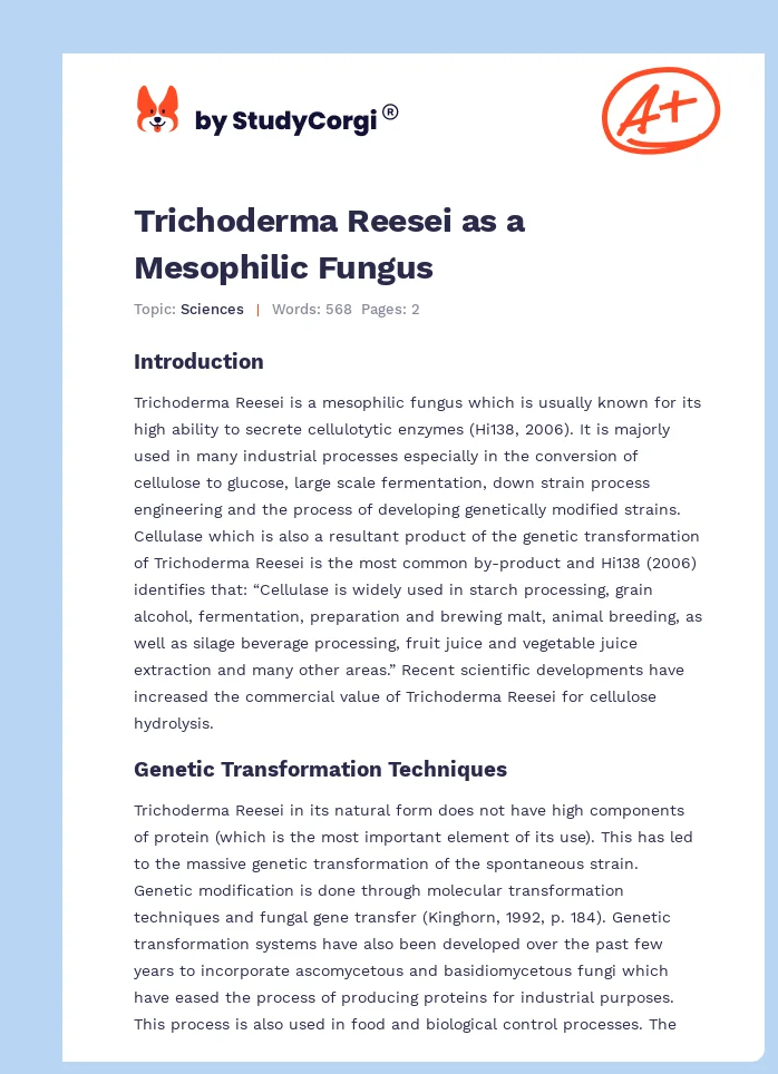 Trichoderma Reesei as a Mesophilic Fungus. Page 1