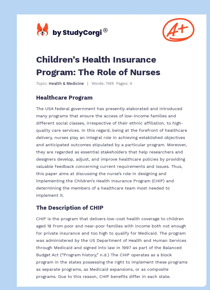 Children’s Health Insurance Program: The Role of Nurses. Page 1
