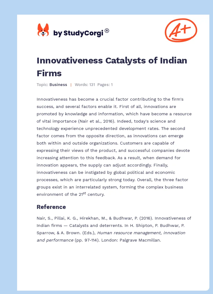 Innovativeness Catalysts of Indian Firms. Page 1