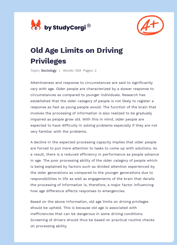 Old Age Limits on Driving Privileges. Page 1
