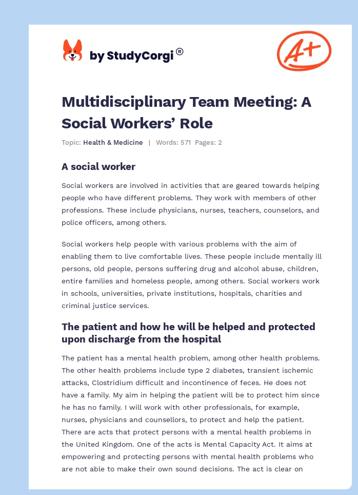 Multidisciplinary Team Meeting: A Social Workers’ Role. Page 1