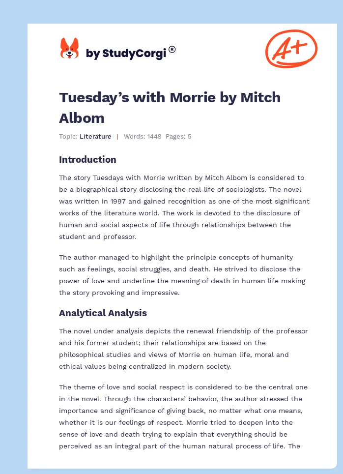 tuesdays with morrie introduction essay