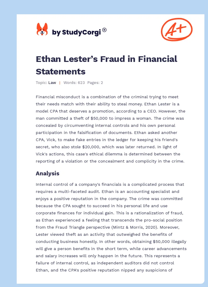 Ethan Lester’s Fraud in Financial Statements. Page 1