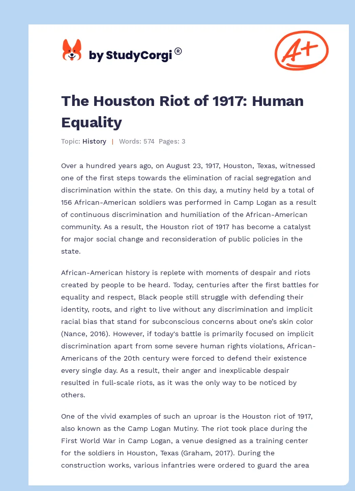 The Houston Riot of 1917: Human Equality. Page 1