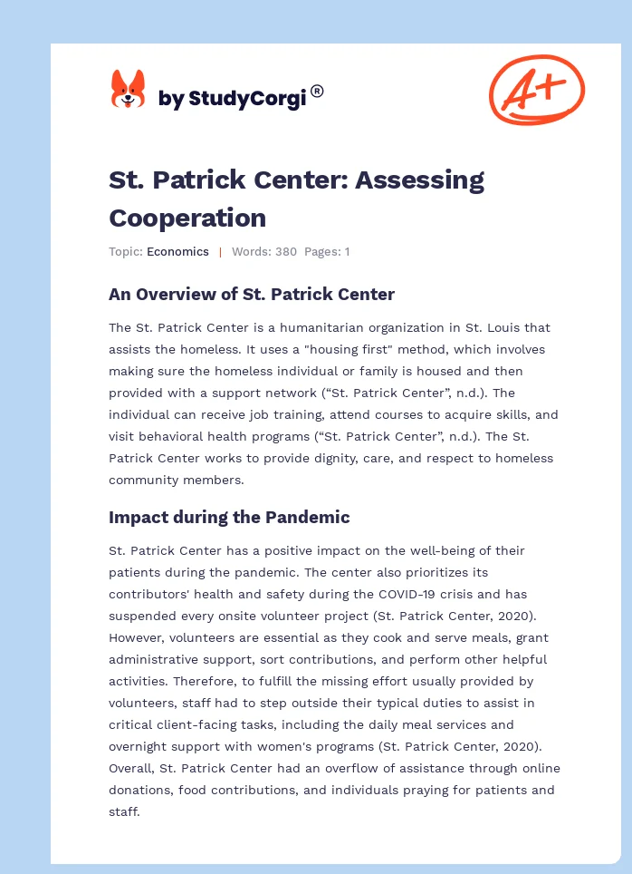 St. Patrick Center: Assessing Cooperation. Page 1