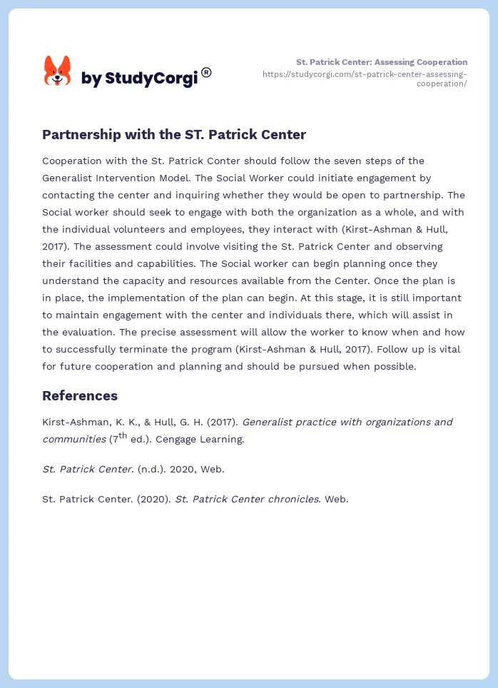 St. Patrick Center: Assessing Cooperation. Page 2