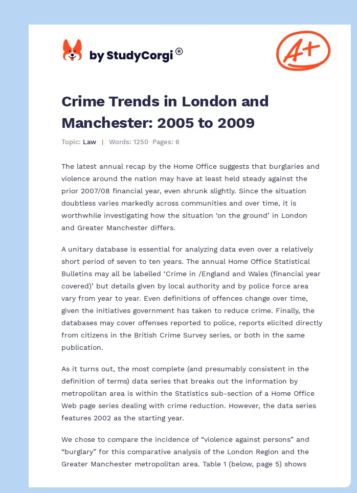 Crime Trends in London and Manchester: 2005 to 2009. Page 1