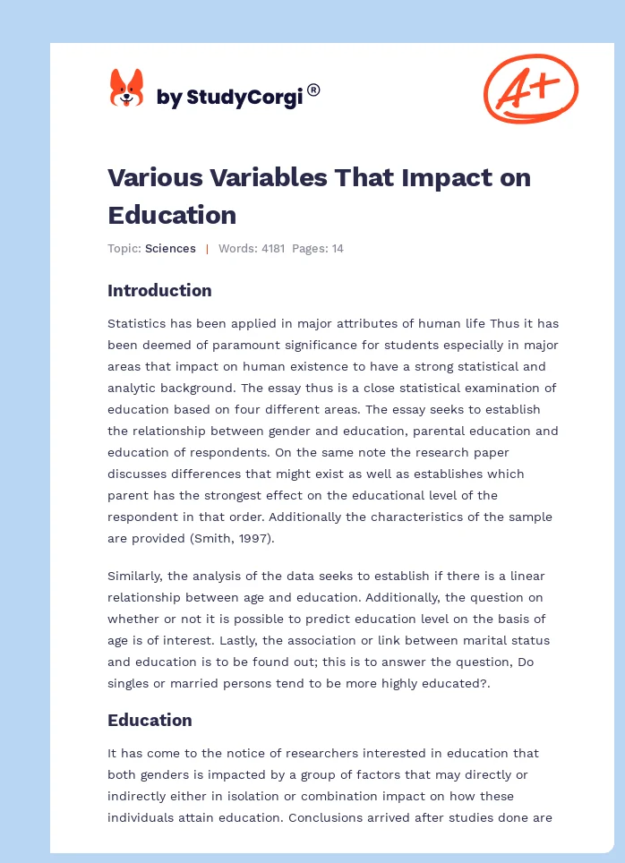 Various Variables That Impact on Education. Page 1