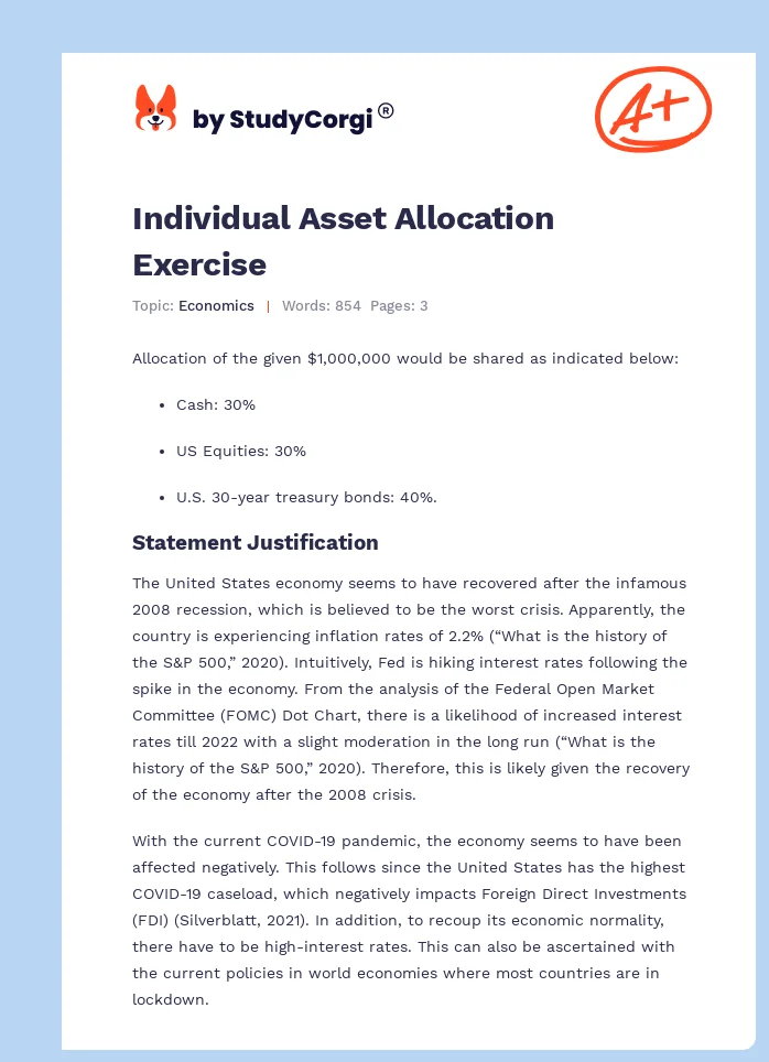 Individual Asset Allocation Exercise. Page 1