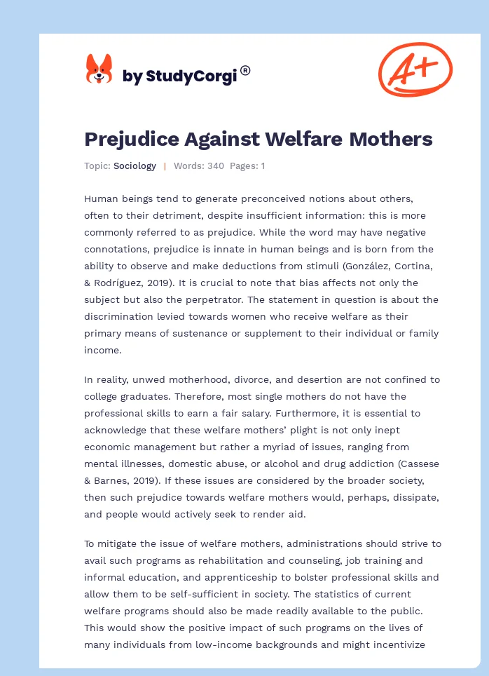 Prejudice Against Welfare Mothers. Page 1