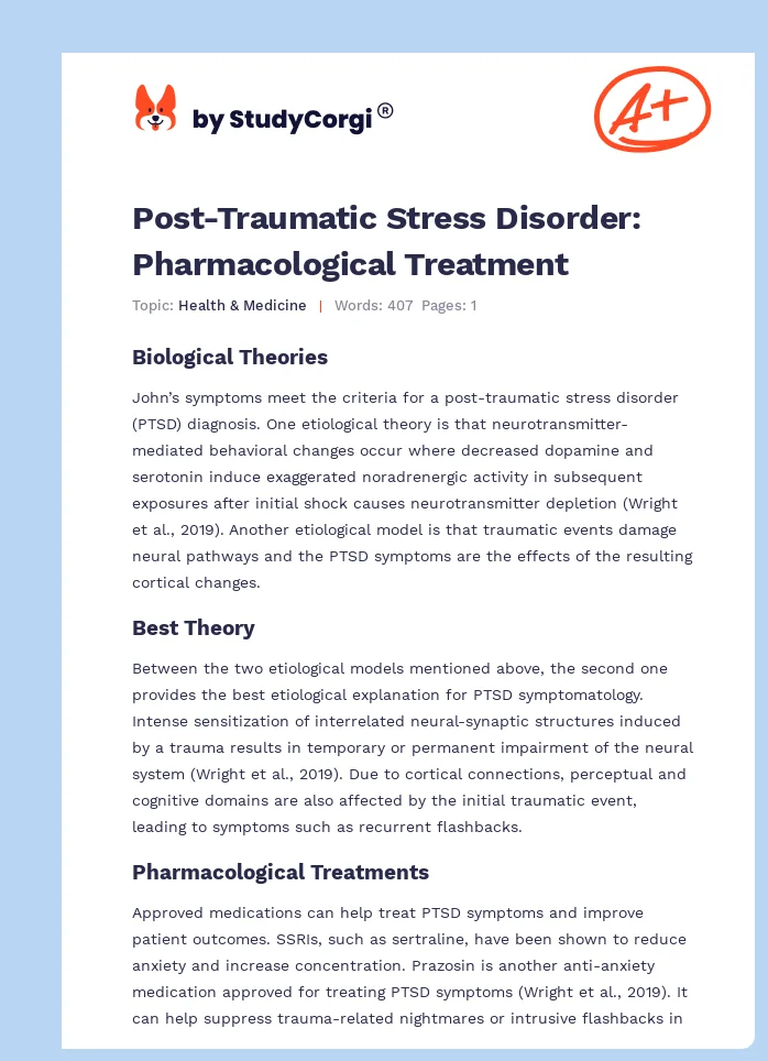 Post-Traumatic Stress Disorder: Pharmacological Treatment. Page 1