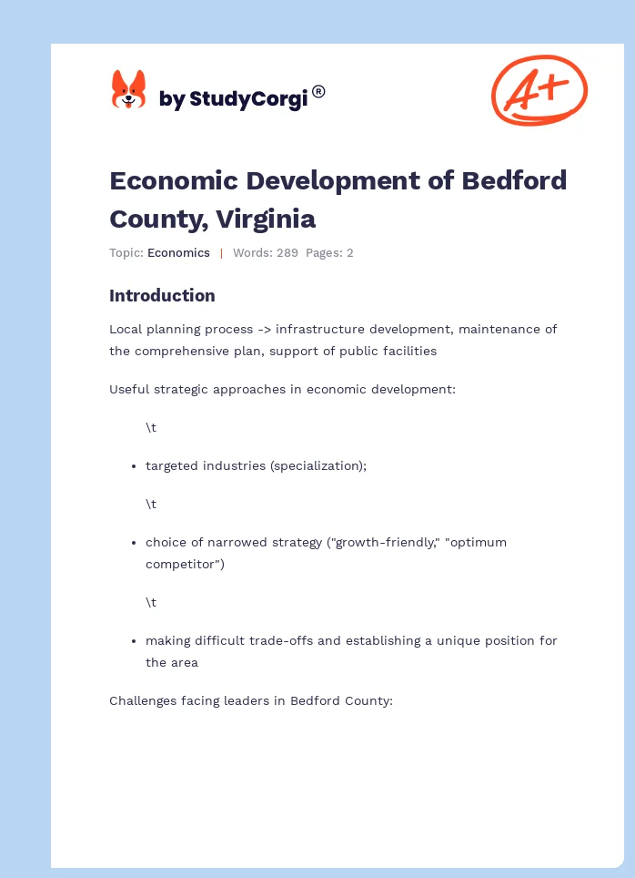 Economic Development of Bedford County, Virginia. Page 1