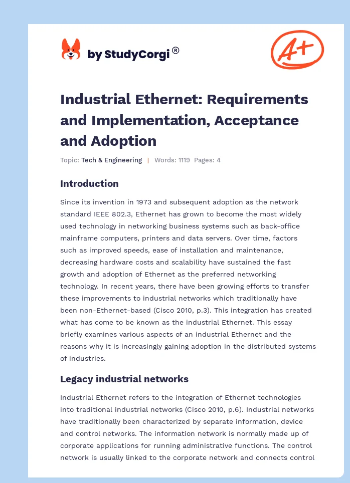 Industrial Ethernet: Requirements and Implementation, Acceptance and Adoption. Page 1