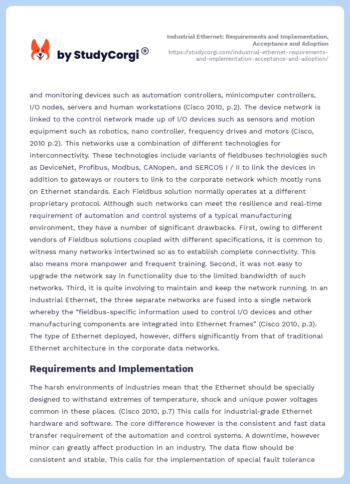 Industrial Ethernet: Requirements and Implementation, Acceptance and Adoption. Page 2