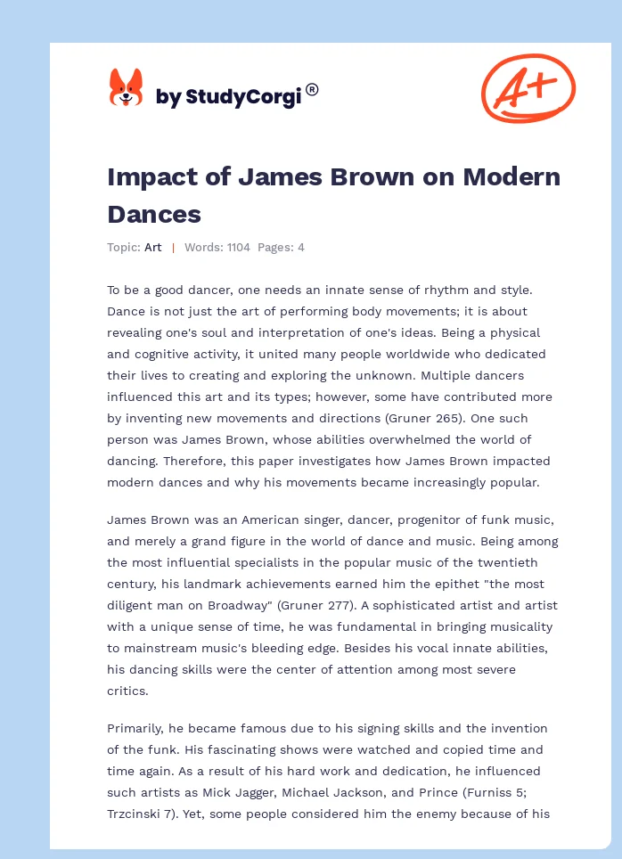 Impact of James Brown on Modern Dances. Page 1