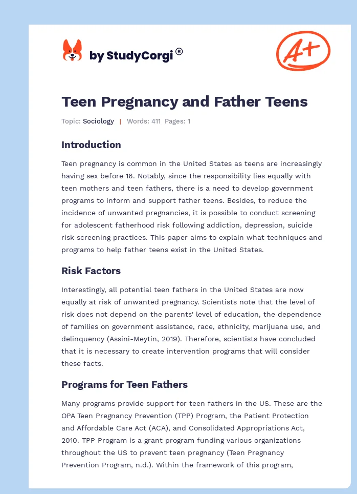 Teen Pregnancy and Father Teens. Page 1