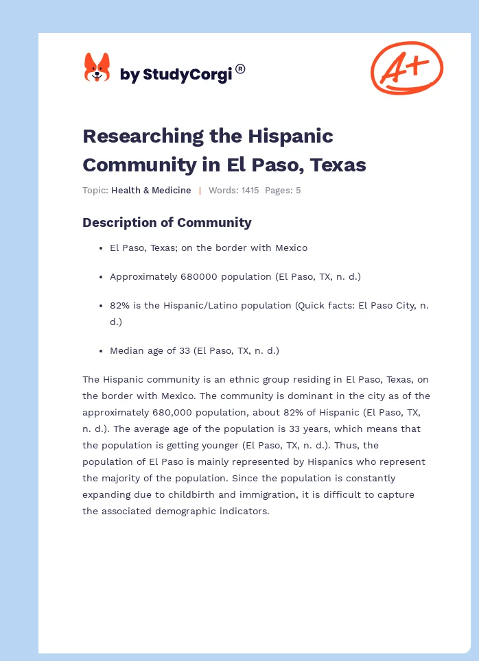 Researching the Hispanic Community in El Paso, Texas. Page 1