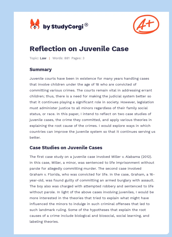 Reflection on Juvenile Case. Page 1