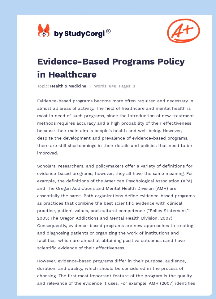 Evidence-Based Programs Policy in Healthcare. Page 1