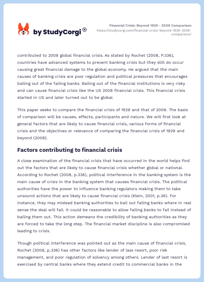 Financial Crisis: Beyond 1929 - 2008 Comparison. Page 2