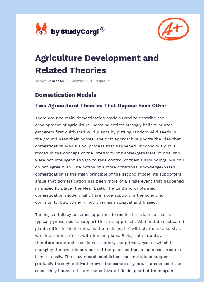 Agriculture Development and Related Theories. Page 1