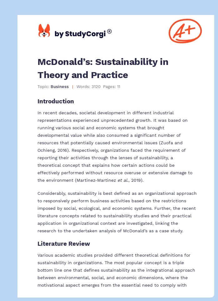McDonald’s: Sustainability in Theory and Practice. Page 1