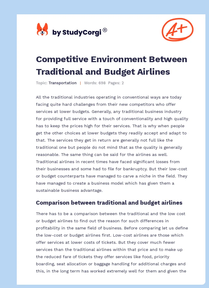 Competitive Environment Between Traditional and Budget Airlines. Page 1