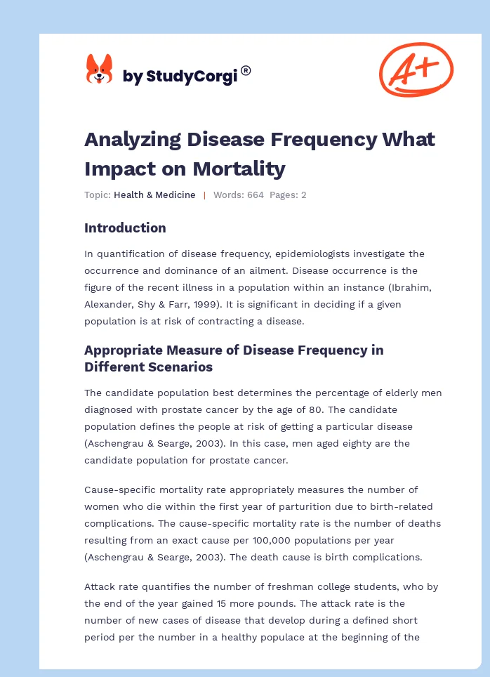 Analyzing Disease Frequency What Impact on Mortality. Page 1