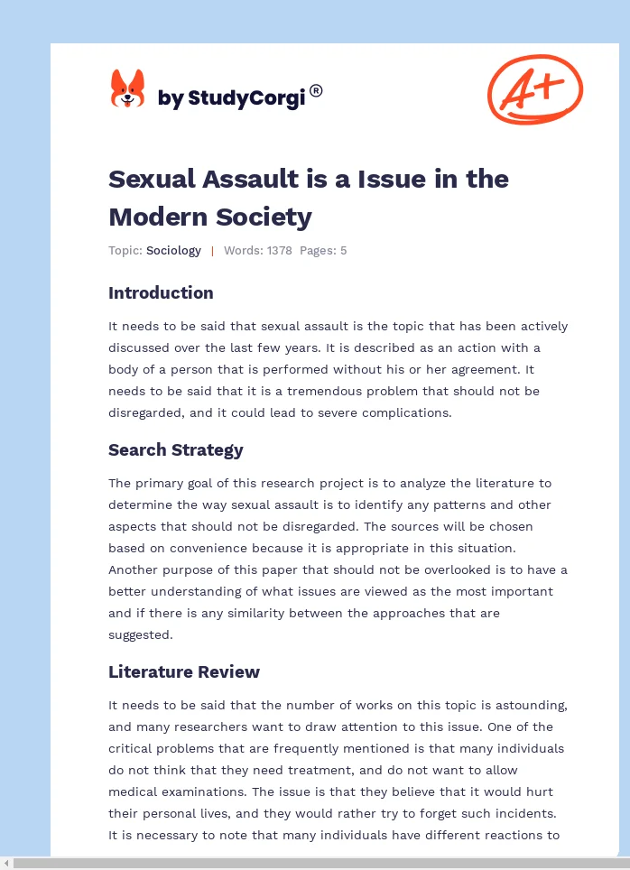 Sexual Assault is a Issue in the Modern Society. Page 1