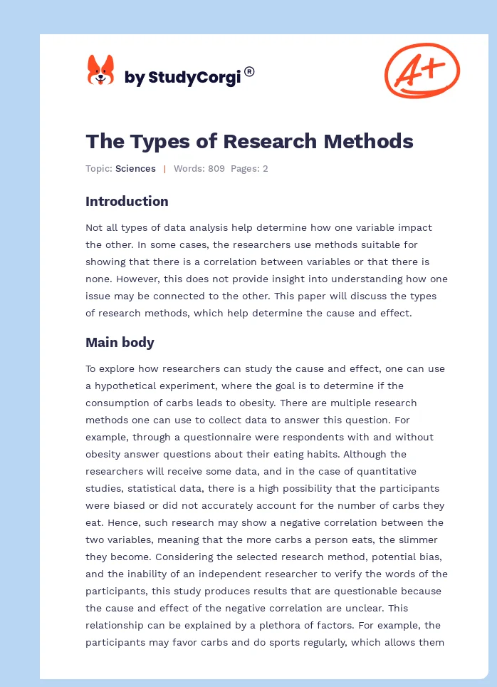 The Types of Research Methods. Page 1