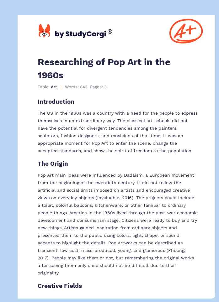 Researching of Pop Art in the 1960s. Page 1