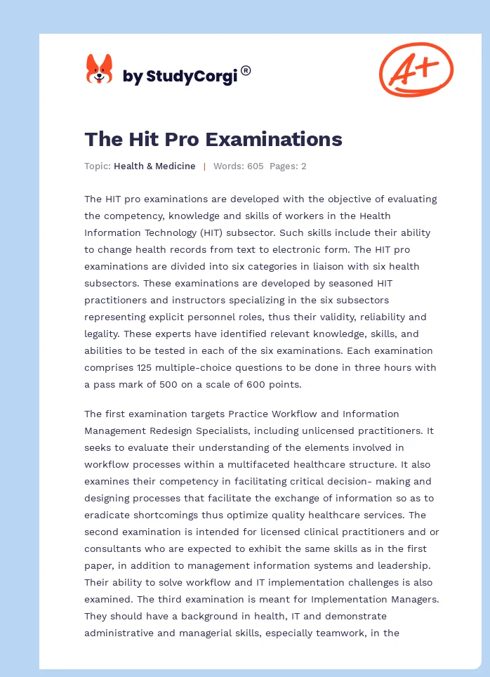 The Hit Pro Examinations. Page 1