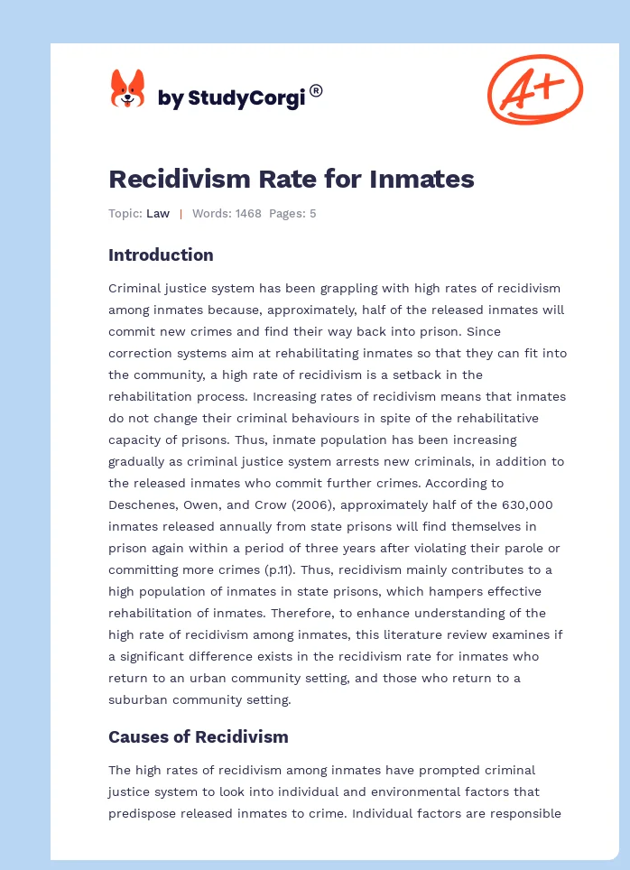 Recidivism Rate for Inmates. Page 1