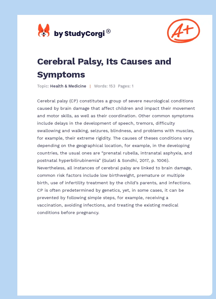 Cerebral Palsy, Its Causes and Symptoms. Page 1