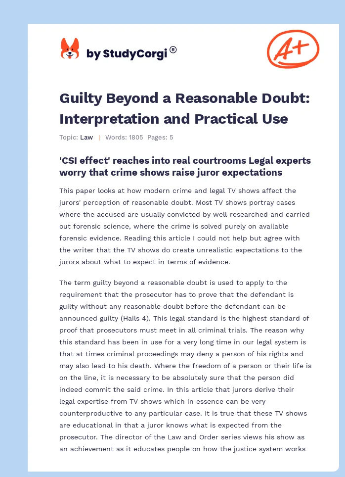 Guilty Beyond a Reasonable Doubt: Interpretation and Practical Use. Page 1