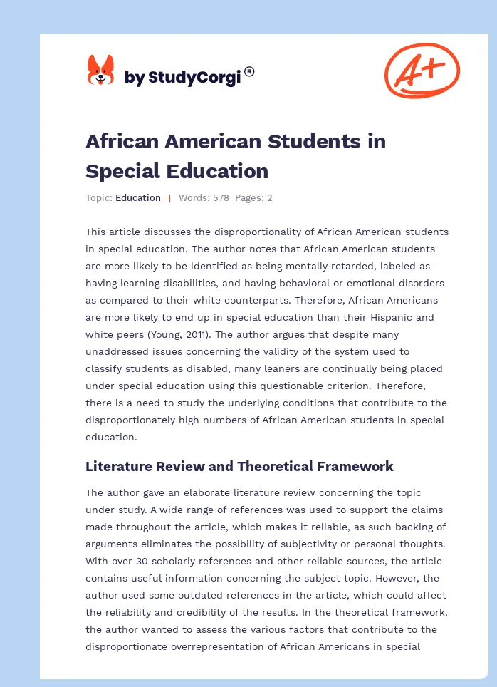 African American Students in Special Education. Page 1