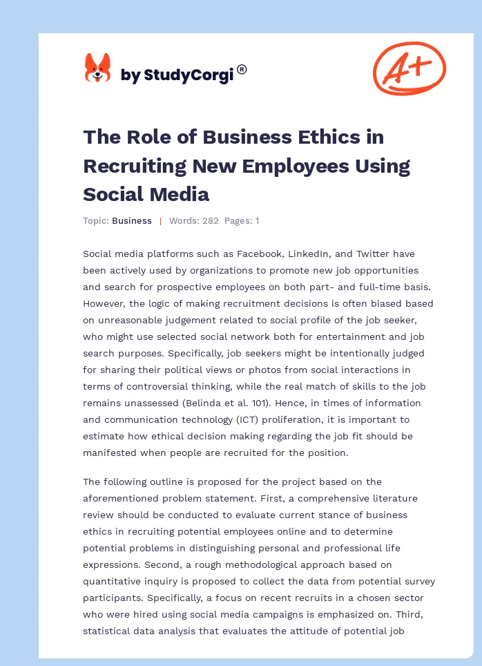 The Role of Business Ethics in Recruiting New Employees Using Social Media. Page 1